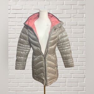 Lole Metallic Taupe Hooded Puffer Coat Pink Lining Gorpcore S 6/8
